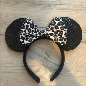 Leopard Print Bow Sequin Minnie Ears Headband